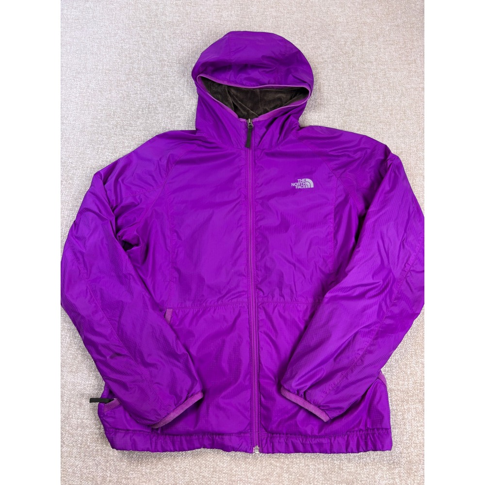 The North Face Womens Purple Fleece Lined Hooded Windbreaker Jacket Large